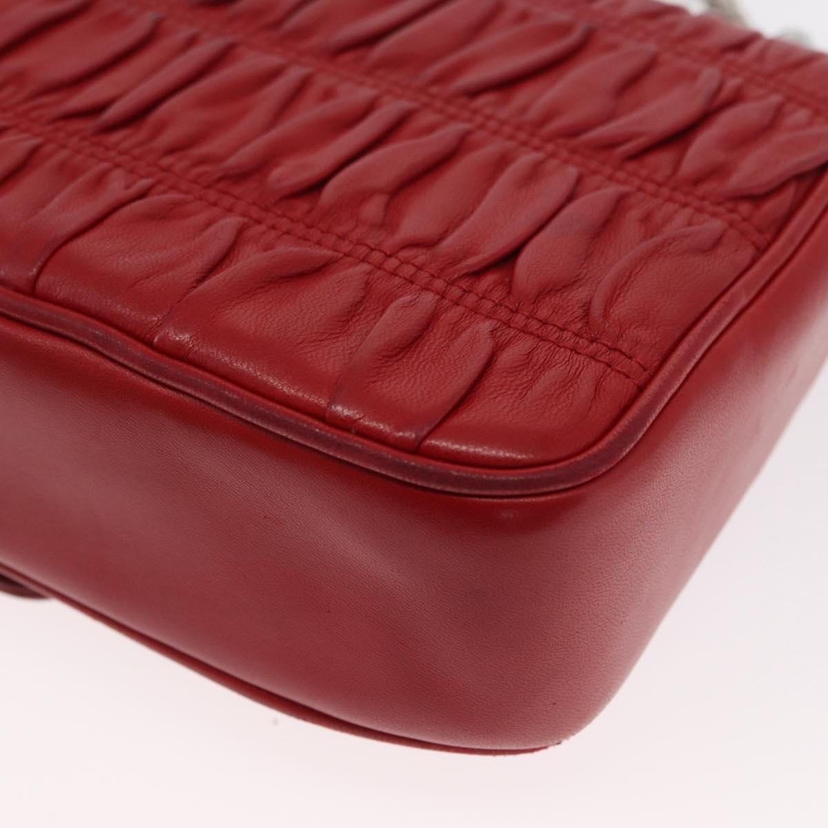 Prada Gaufre Chain Flap Shoulder Bag Nappa Leather Red Leather Shoulder Bag Bag (Pre-Owned)