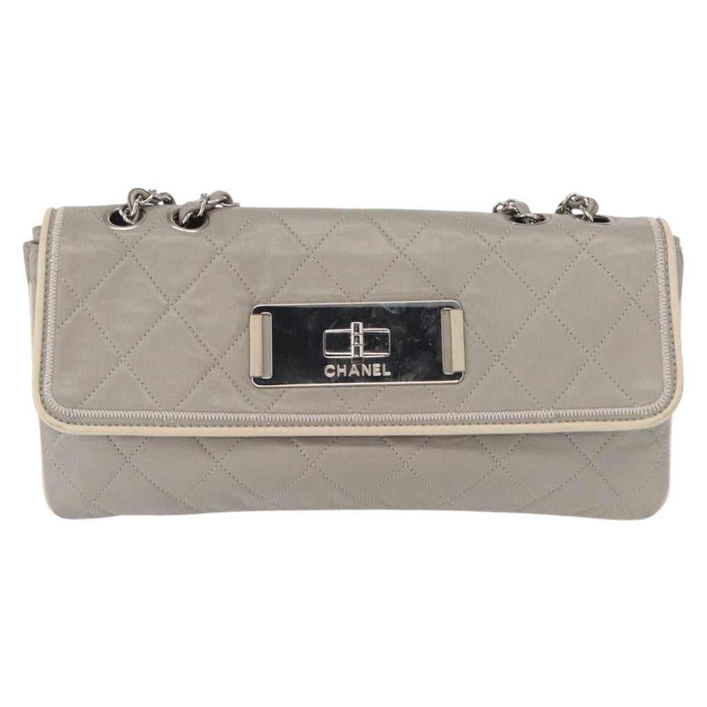 Chanel Mademoiselle Lock Flap Bag Quilted Lambskin Gray Leather Shoulder Bag Bag (Pre-Owned)