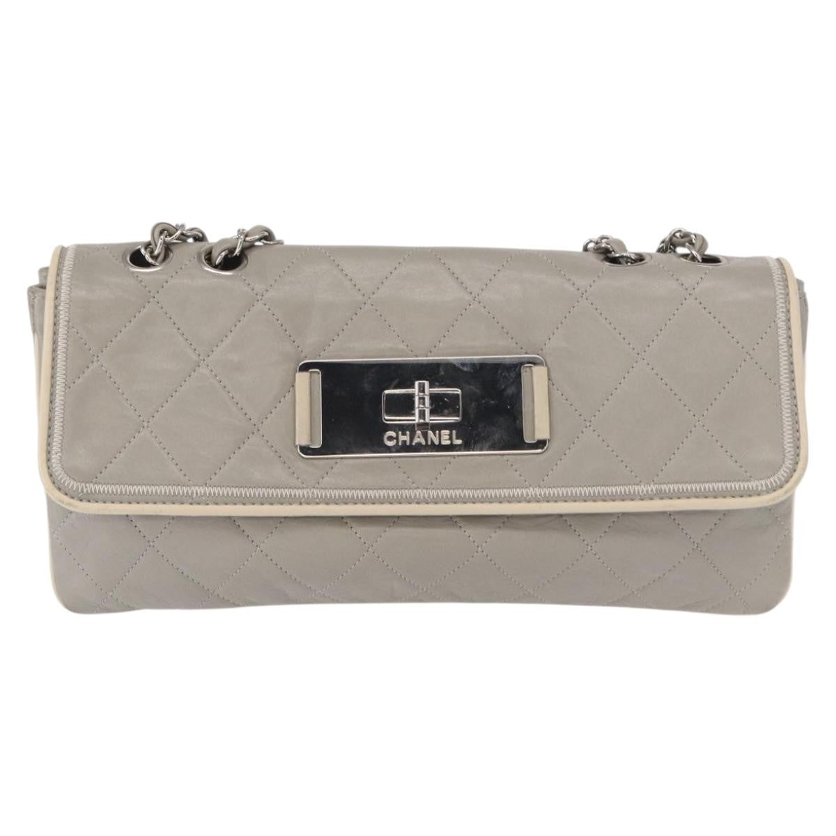 Chanel Mademoiselle Lock Flap Bag Quilted Lambskin Gray Leather Shoulder Bag Bag (Pre-Owned)