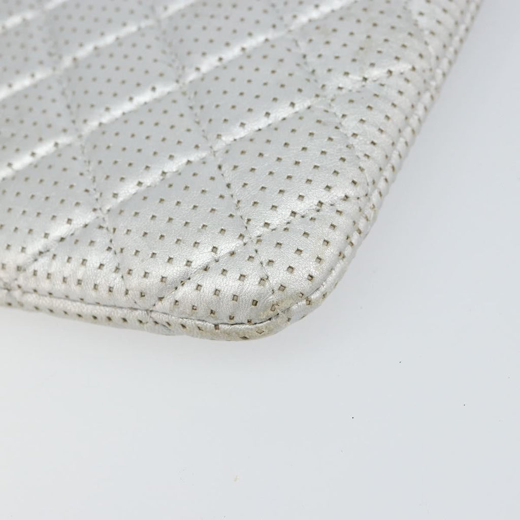 Chanel O Case Clutch Quilted Perforated Lambskin Silver Leather Clutche & Pouche Bag (Pre-Owned)