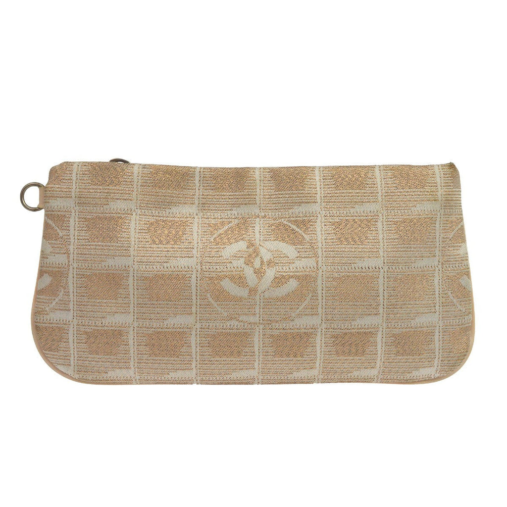 Chanel Travel Line Zip Pouch Nylon Beige Nylon Clutche & Pouche Bag (Pre-Owned)
