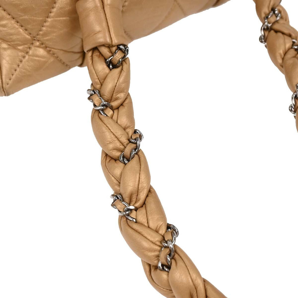 Chanel Lady Braid Flap Tote Quilted Distressed Lambskin Gold Leather Handbag (Pre-Owned)