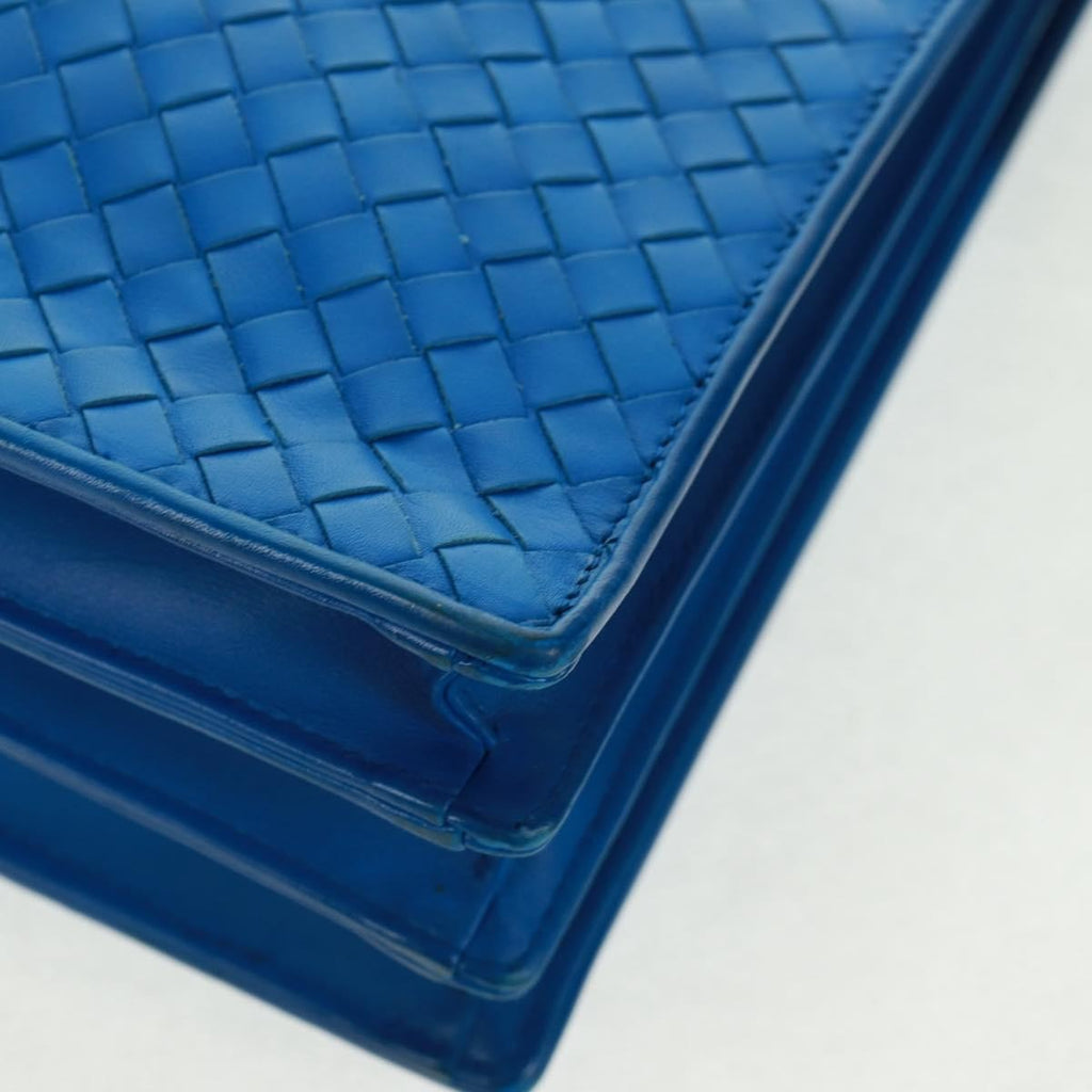Bottega Veneta Top Zip Briefcase Intrecciato Nappa Blue Leather Briefcase Bag (Pre-Owned)