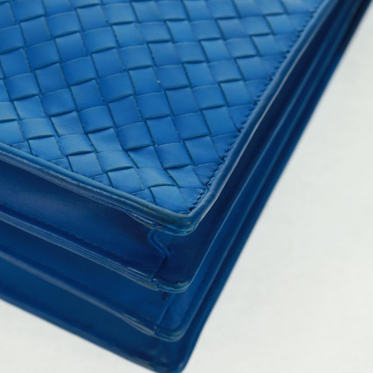 Bottega Veneta Top Zip Briefcase Intrecciato Nappa Blue Leather Briefcase Bag (Pre-Owned)