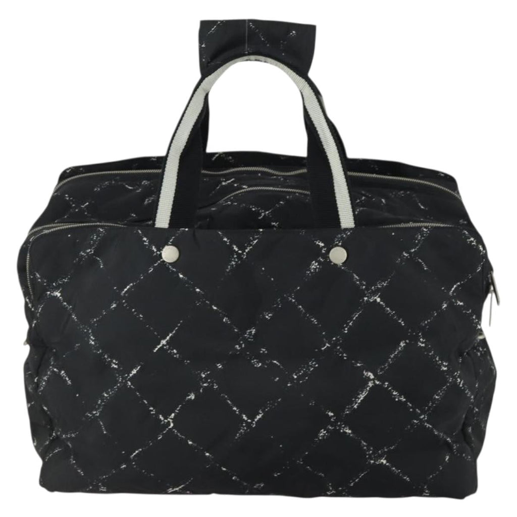 Chanel Travel Line Boston Bag Printed Nylon Black Nylon Travel Bag Bag (Pre-Owned)