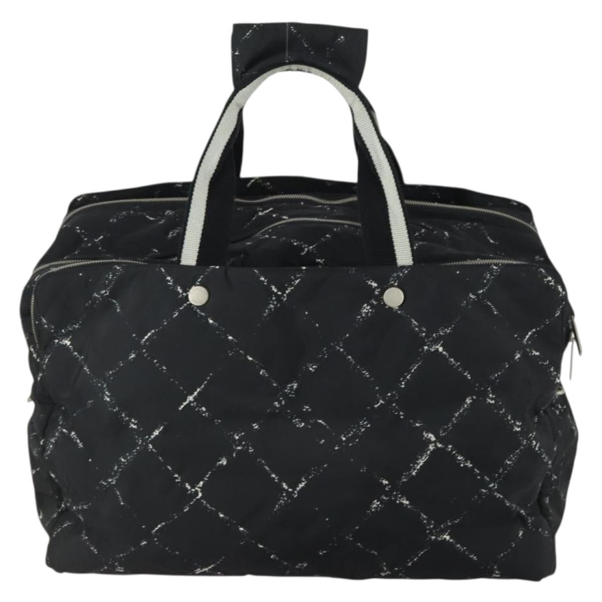 Chanel Travel Line Boston Bag Printed Nylon Black Nylon Travel Bag Bag (Pre-Owned)
