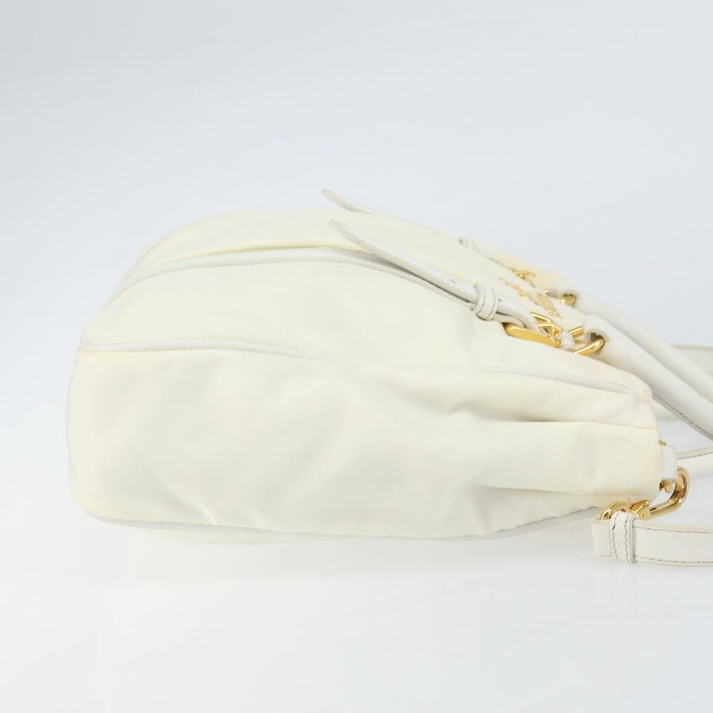 Prada Vintage Tote Tessuto With Leather White Nylon Tote Bag Bag (Pre-Owned)