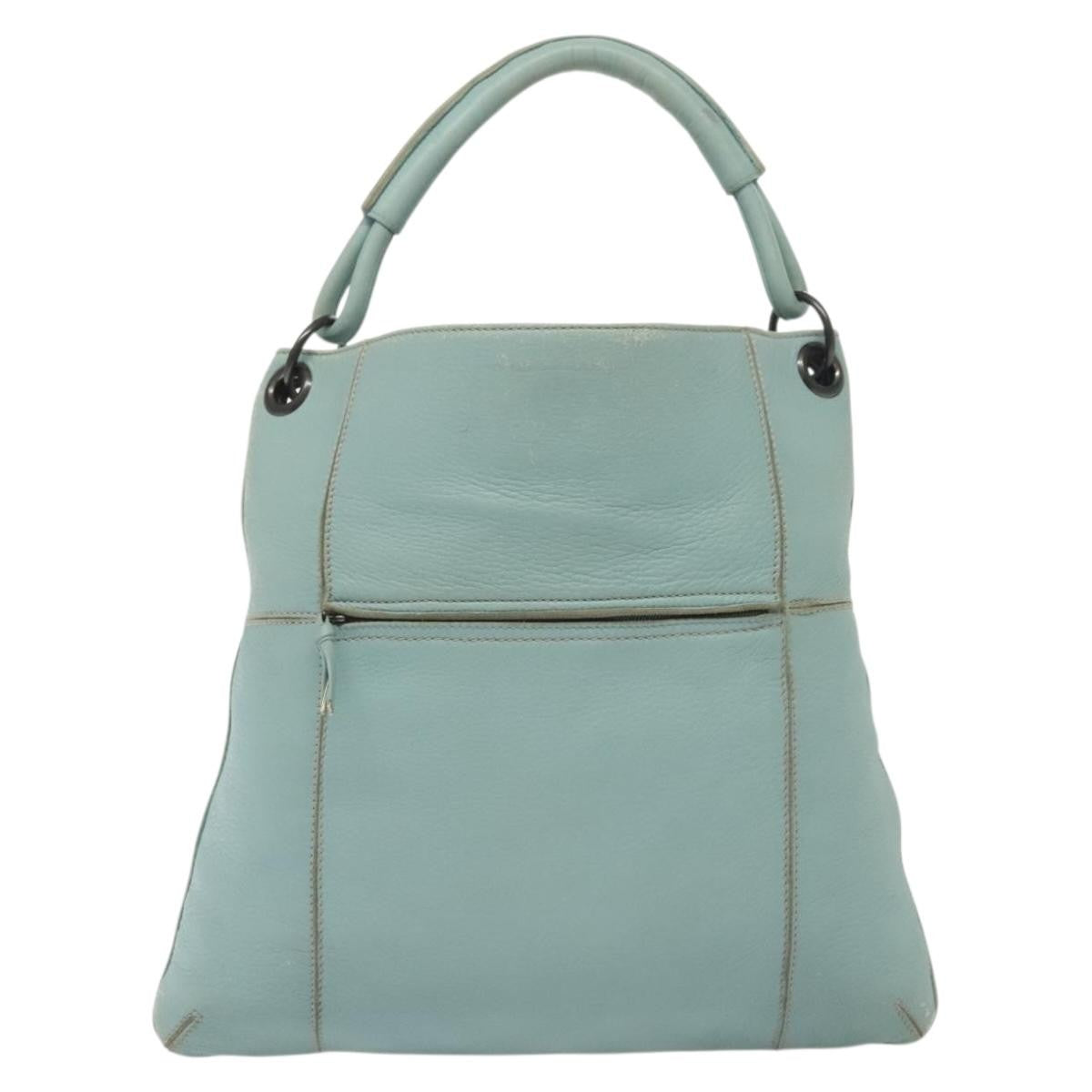 Bottega Veneta Front Zip Hobo Leather Blue Leather Bag (Pre-Owned)