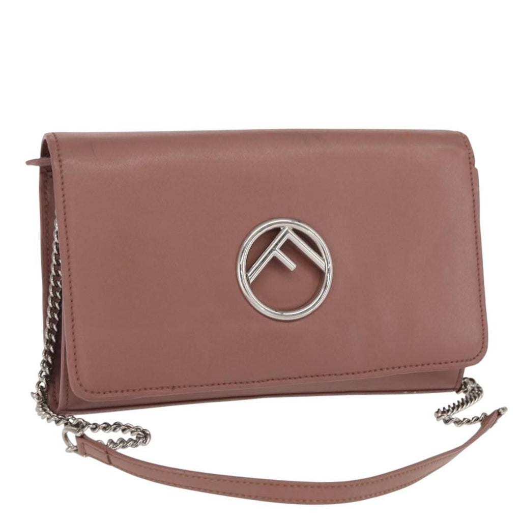 Fendi F Is Fendi Wallet On Chain Leather Pink Leather Shoulder Bag Bag (Pre-Owned)
