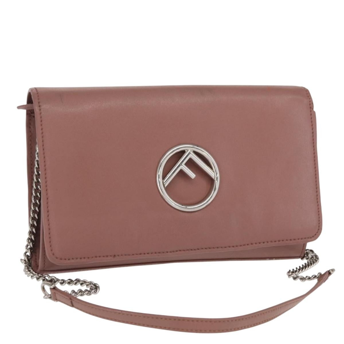 Fendi F Is Fendi Wallet On Chain Leather Pink Leather Shoulder Bag Bag (Pre-Owned)