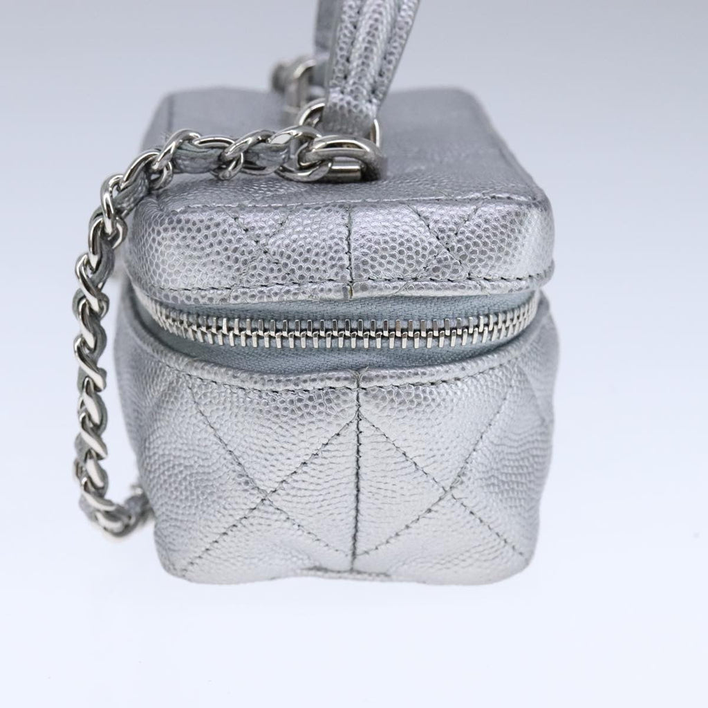 Chanel Classic Vanity Case With Chain Quilted Caviar Silver Leather Shoulder Bag Bag (Pre-Owned)