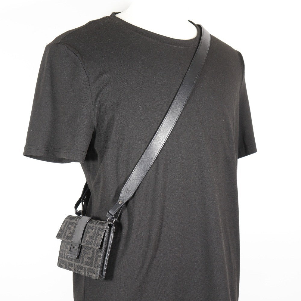 Fendi Baguette Convertible Belt Bag Zucca Canvas Black Canvas Shoulder Bag Bag (Pre-Owned)