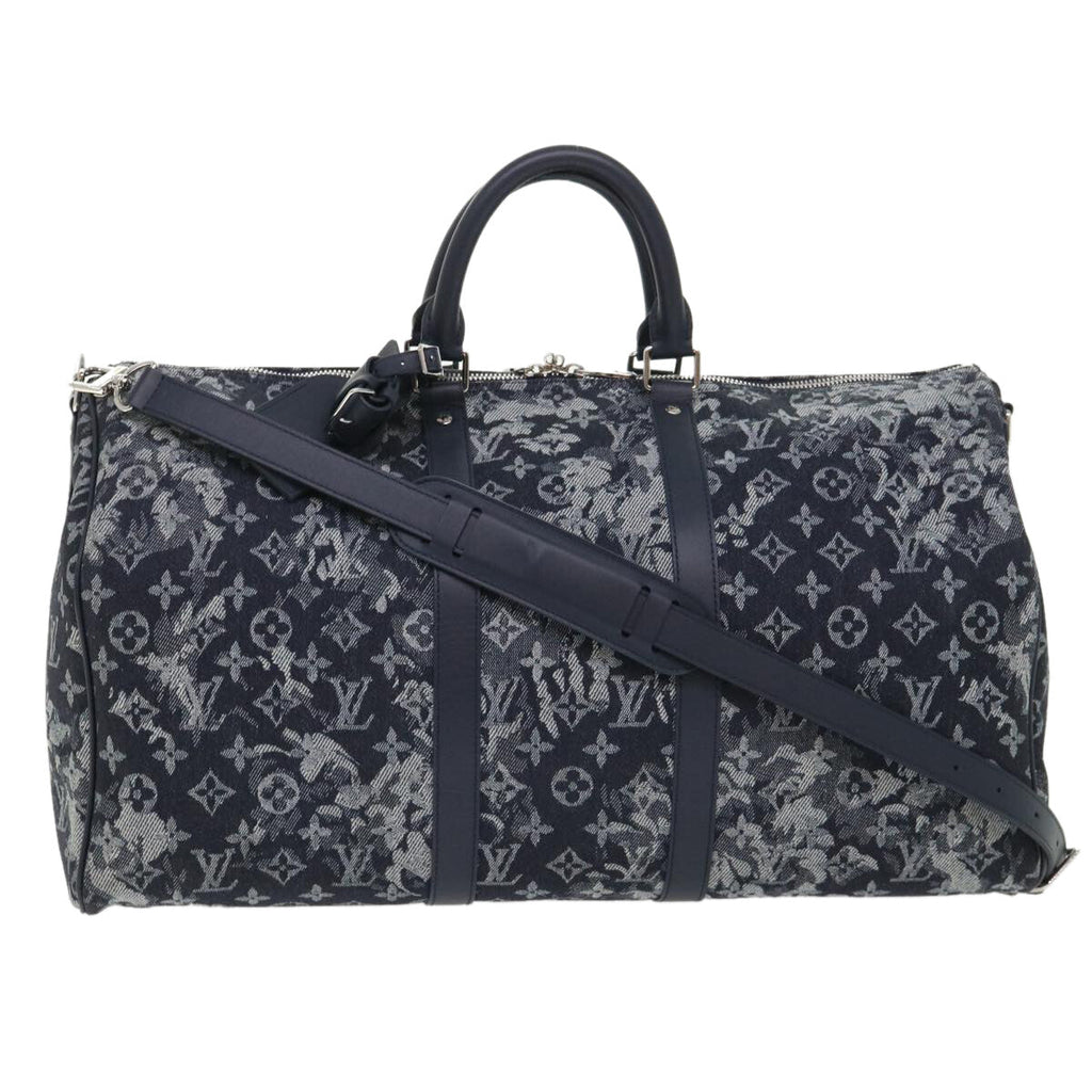 Louis Vuitton Keepall Bandouliere Bag Monogram Tapestry Canvas Navy Canvas Bag (Pre-Owned)