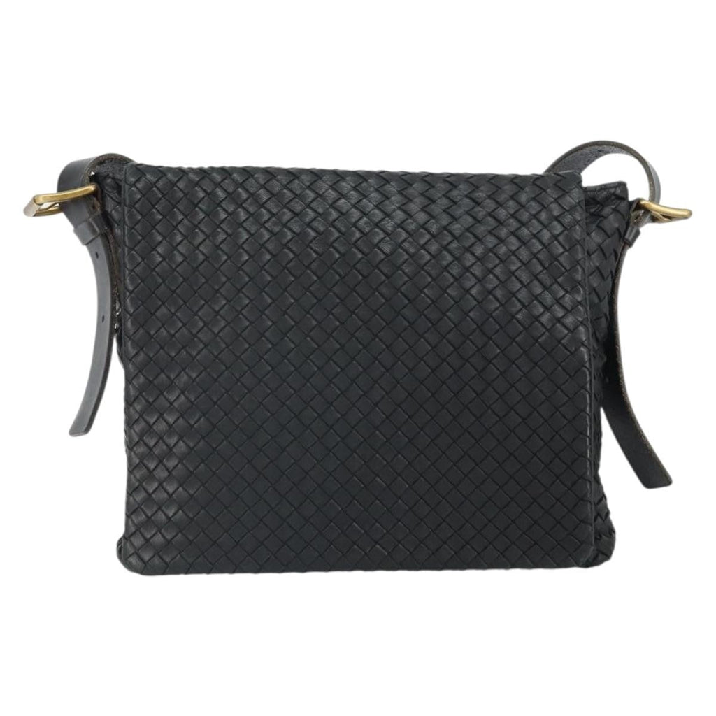 Bottega Veneta Square Flap Messenger Bag Intrecciato Nappa Black Leather Shoulder Bag Bag (Pre-Owned)