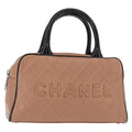 Chanel Embossed Logo Bowler Bag Quilted Caviar Beige Leather Handbag (Pre-Owned)