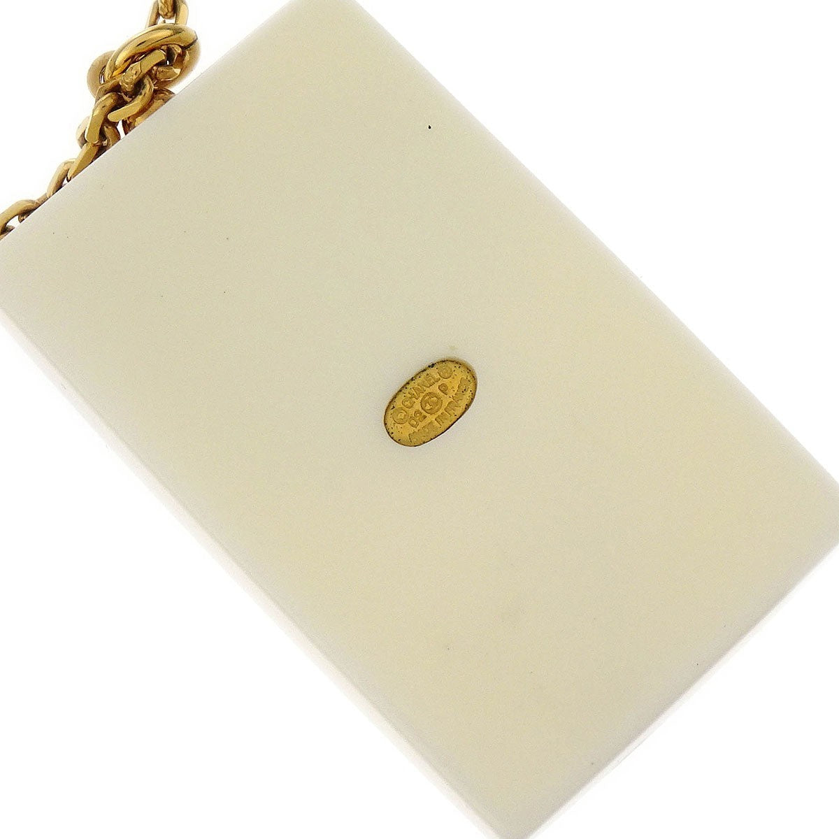 Chanel Vintage Cc Rectangular Pendant Necklace Metal And Resin Gold Gold_Plated Necklace Jewelry (Pre-Owned)
