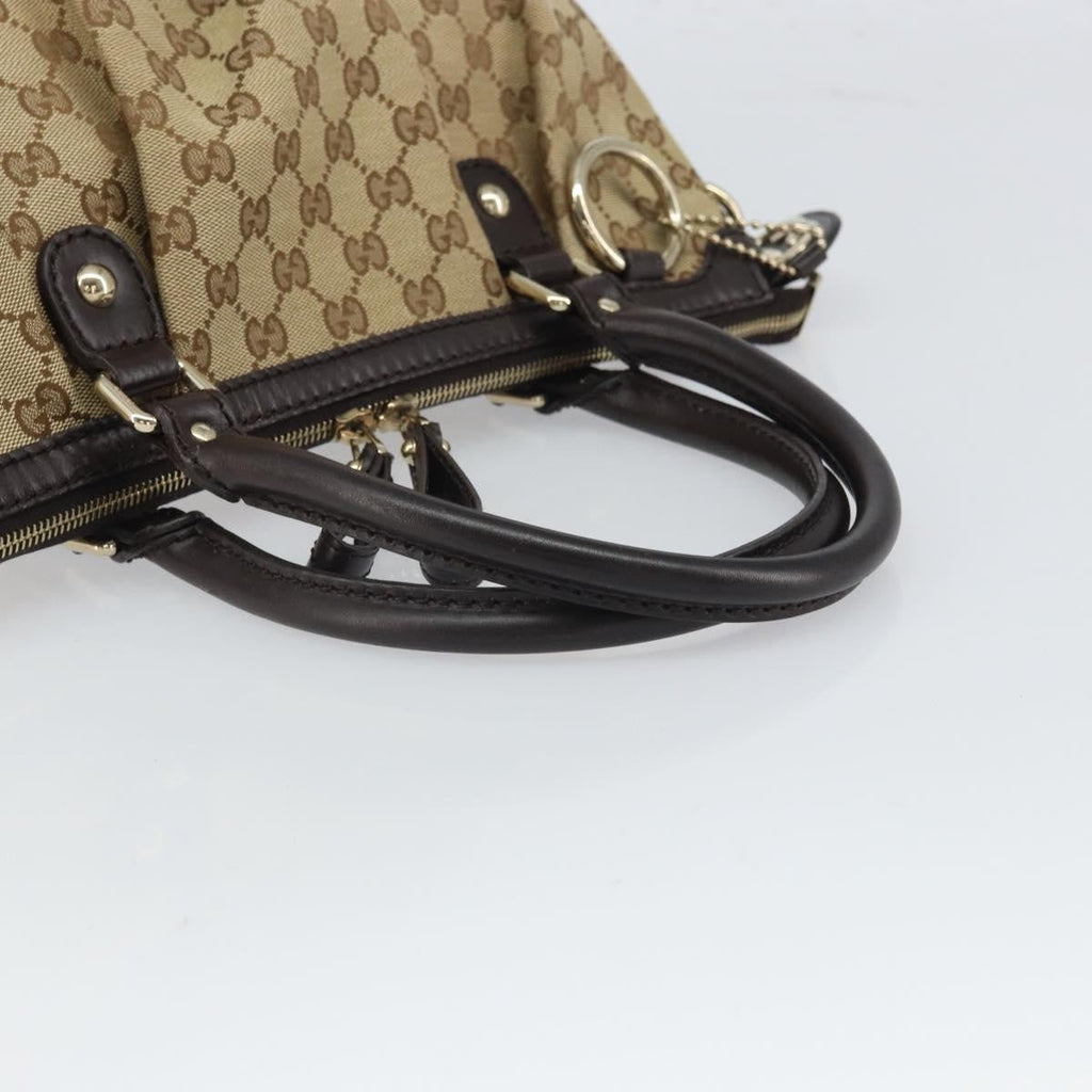 Gucci Sukey Top Handle Satchel Gg Canvas With Leather Beige Canvas Handbag (Pre-Owned)
