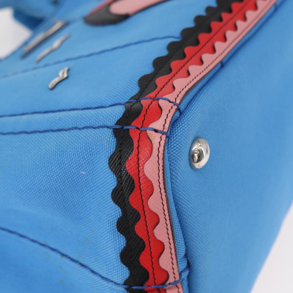 Prada Canapa Convertible Tote Canvas With Applique Blue Canvas Tote Bag Bag (Pre-Owned)