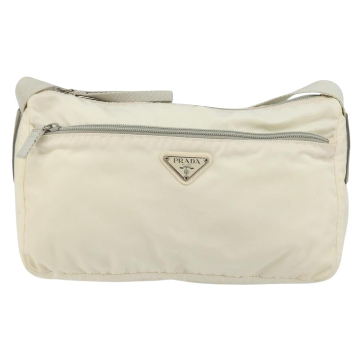 Prada Zip Waist Bag Tessuto White Nylon Shoulder Bag Bag (Pre-Owned)