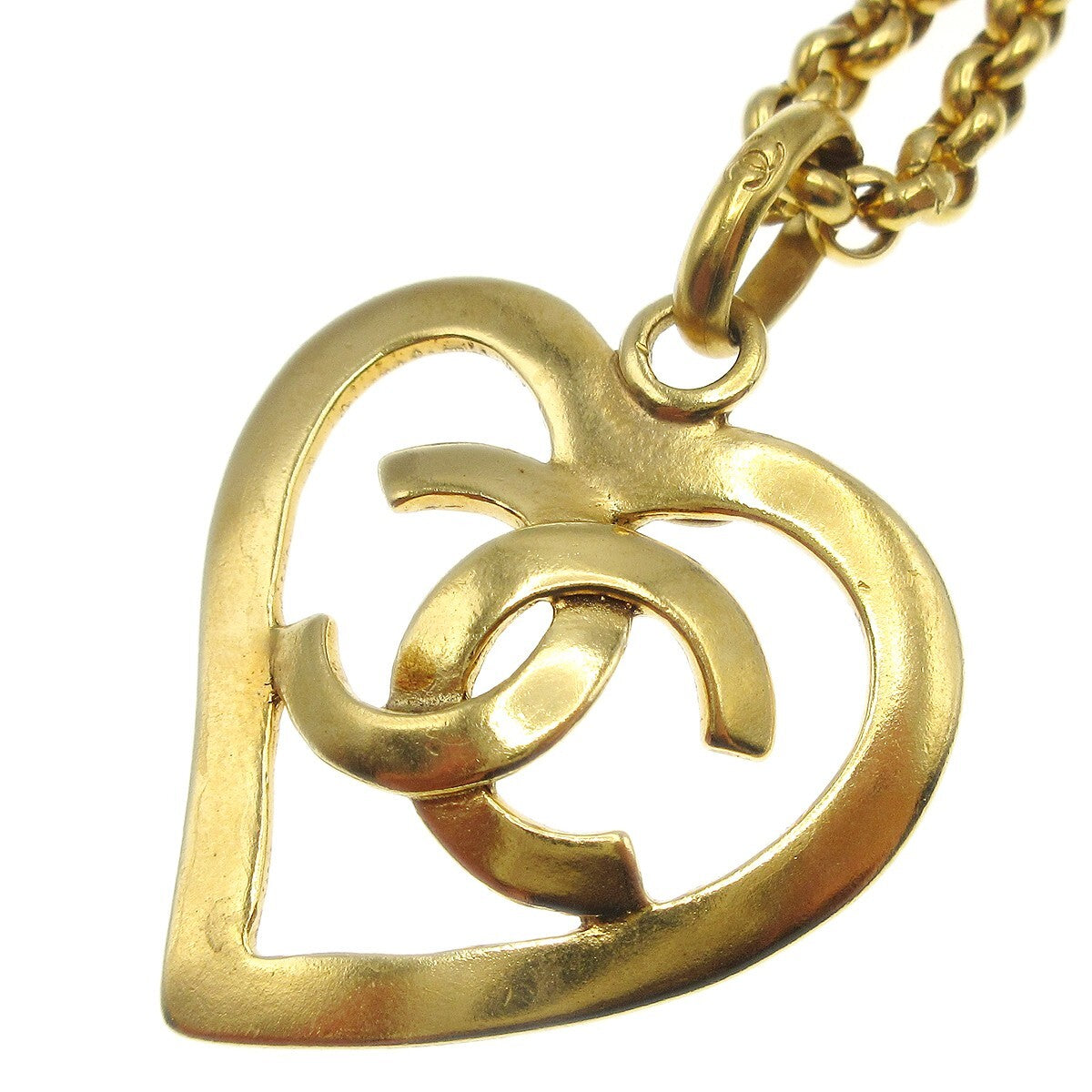 Chanel Cc Heart Pendant Necklace Metal Gold Gold_Plated Necklace Jewelry (Pre-Owned)