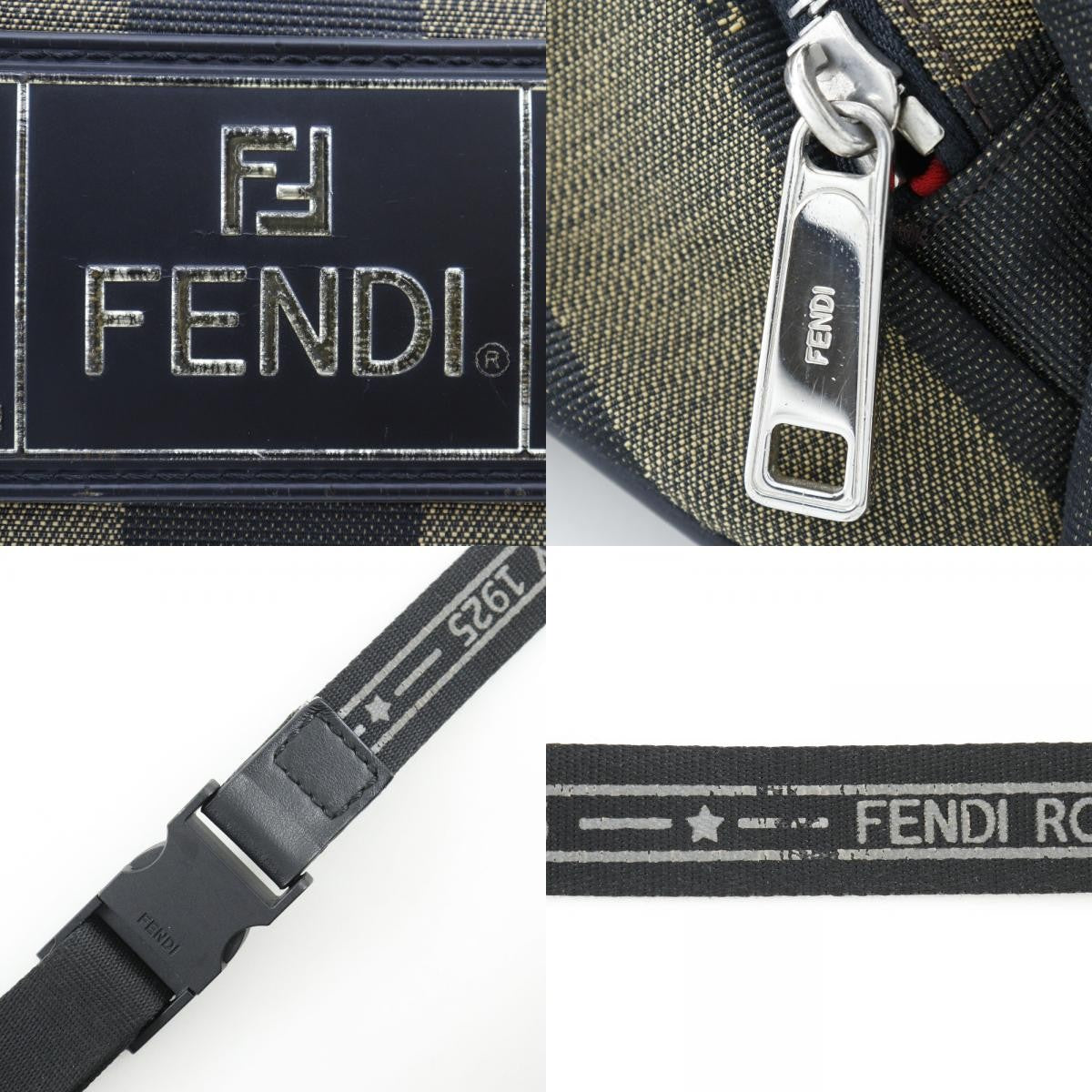Fendi Front Pocket Waist Bag Pequin Canvas Brown Nylon Clutche & Pouche Bag (Pre-Owned)