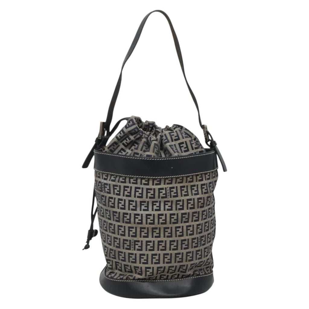 Fendi Ff Logo Mon Tresor Bucket Bag Printed Shearling With Leather Navy Canvas Shoulder Bag Bag (Pre-Owned)