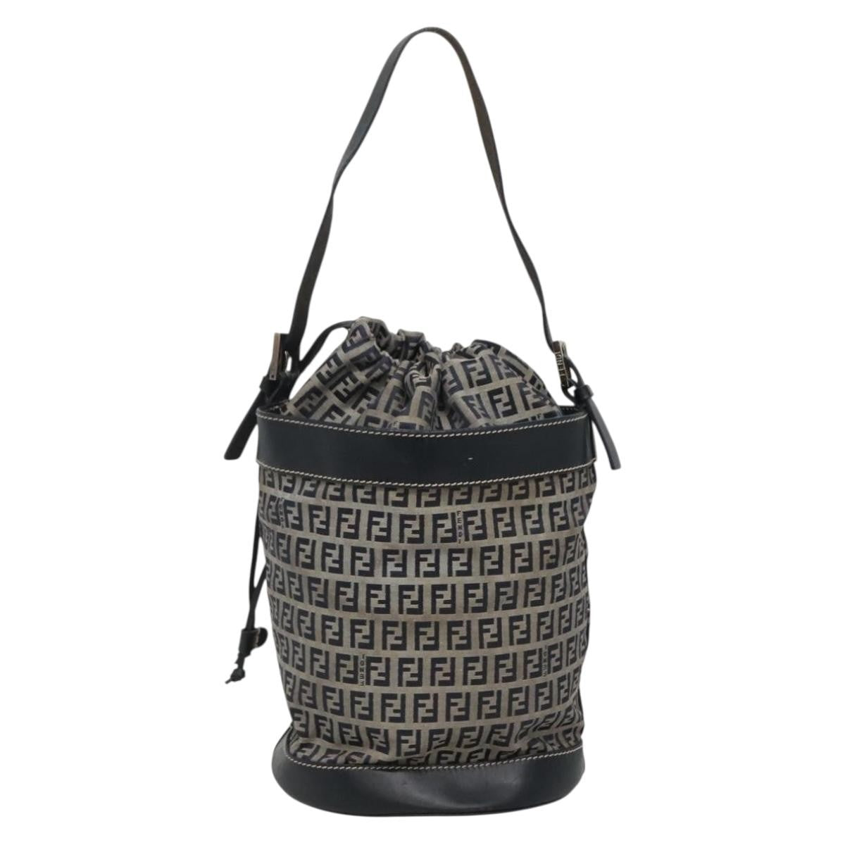 Fendi Ff Logo Mon Tresor Bucket Bag Printed Shearling With Leather Navy Canvas Shoulder Bag Bag (Pre-Owned)