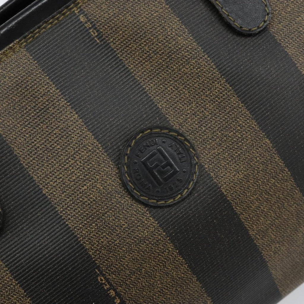 Fendi Vintage Pequin Boston Bag Coated Canvas Black Canvas Bag (Pre-Owned)