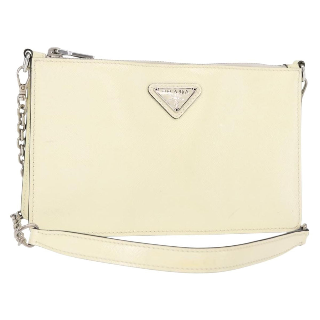 Prada Chain Crossbody Bag Vernice Saffiano Leather White Leather Shoulder Bag Bag (Pre-Owned)