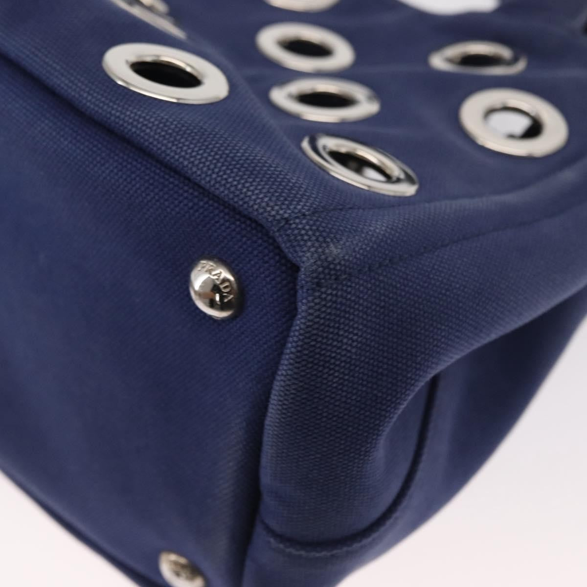 Prada Canapa Convertible Tote Grommet Embellished Canvas Blue Canvas Tote Bag Bag (Pre-Owned)