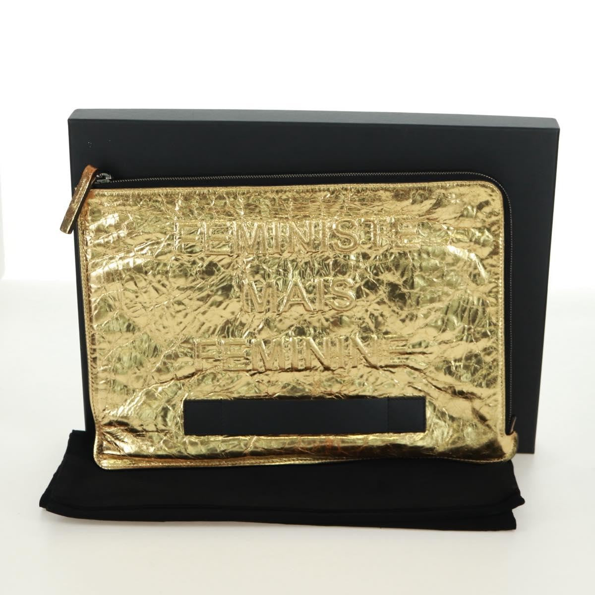 Chanel Feminine Pouch Crinkled Leather Gold Leather Clutche & Pouche Bag (Pre-Owned)