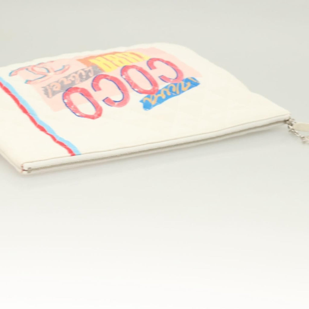 Chanel Coco Cuba Pouch Printed Quilted Canvas White Canvas Bag (Pre-Owned)
