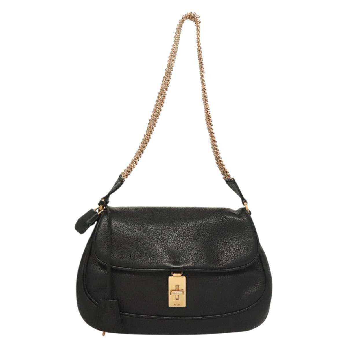Prada Vintage Chain Flap Shoulder Bag Leather Black Leather Shoulder Bag Bag (Pre-Owned)