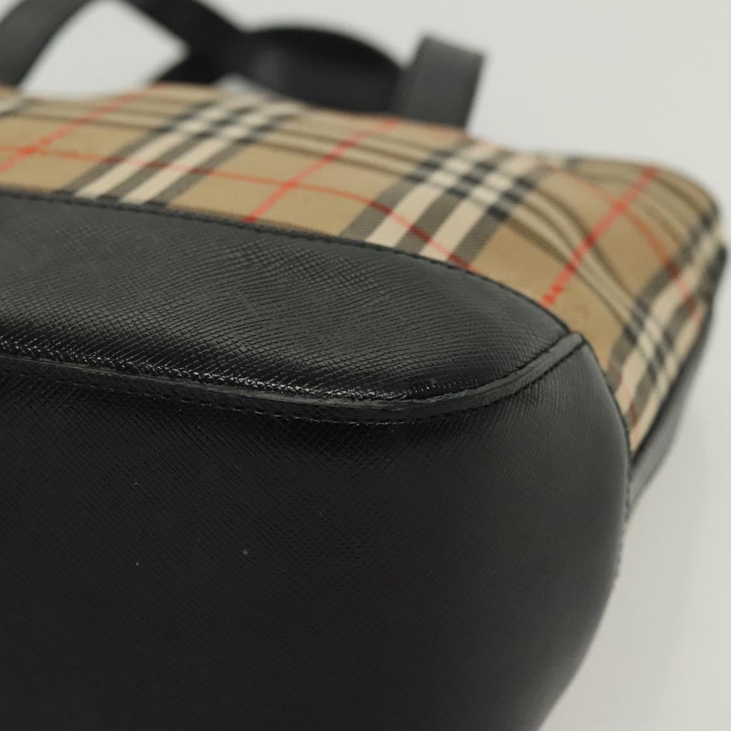 Burberry Nova Handbag Check Pattern Beige Canvas Bag (Pre-Owned)