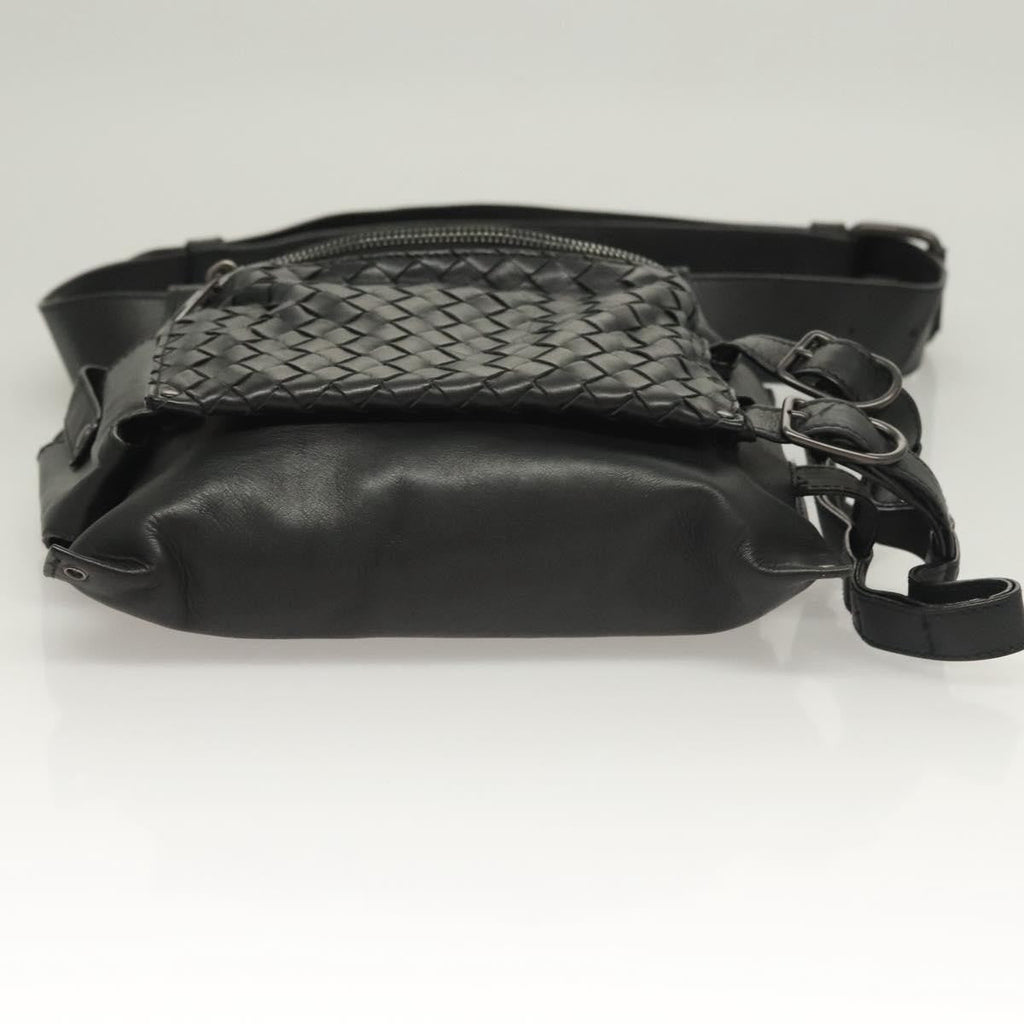 Bottega Veneta Utility Waist Bag Leather With Intrecciato Black Leather Bag (Pre-Owned)