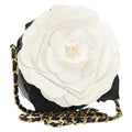 Chanel Vintage Camellia Round Evening Bag Lambskin And Satin Black Patent_Leather Clutche & Pouche Bag (Pre-Owned)