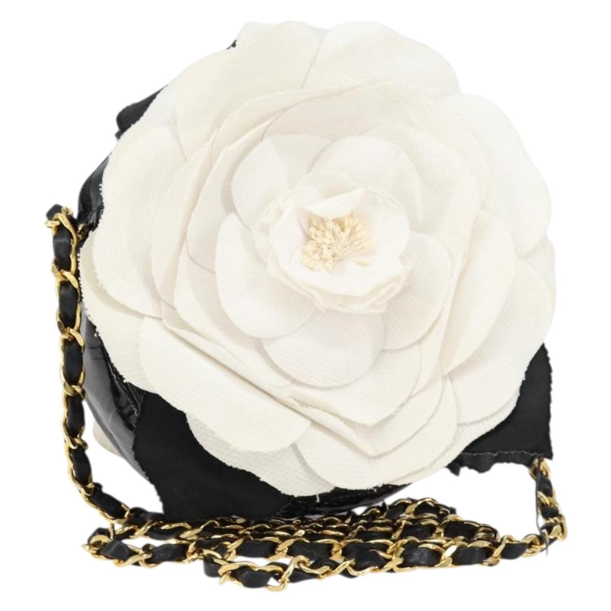 Chanel Vintage Camellia Round Evening Bag Lambskin And Satin Black Patent_Leather Clutche & Pouche Bag (Pre-Owned)