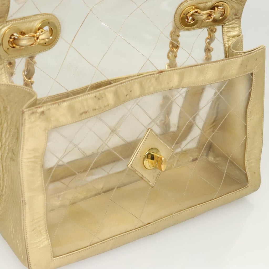 Chanel Classic Single Flap Bag Quilted Applique Vinyl Clear Vinyl Bag (Pre-Owned)