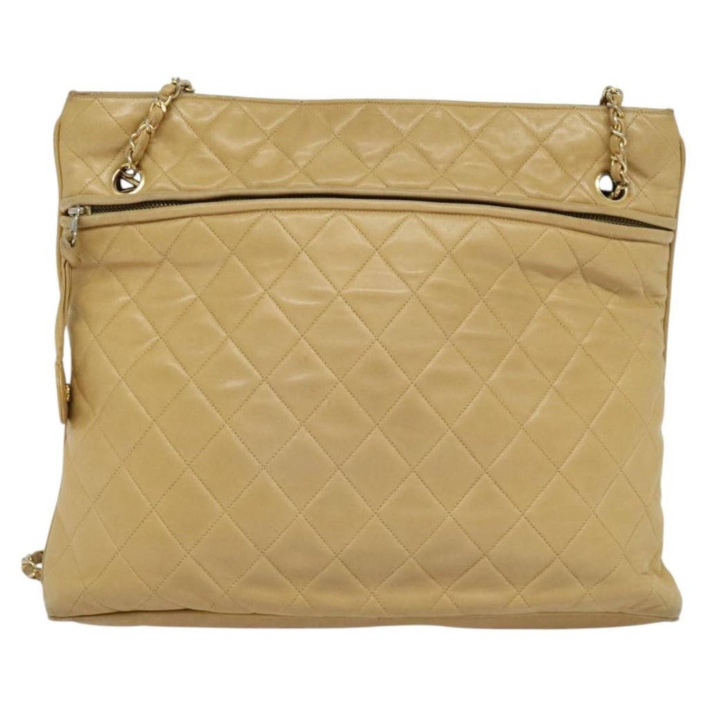 Chanel Vintage Shoulder Bag Leather Beige Leather Shoulder Bag Bag (Pre-Owned)