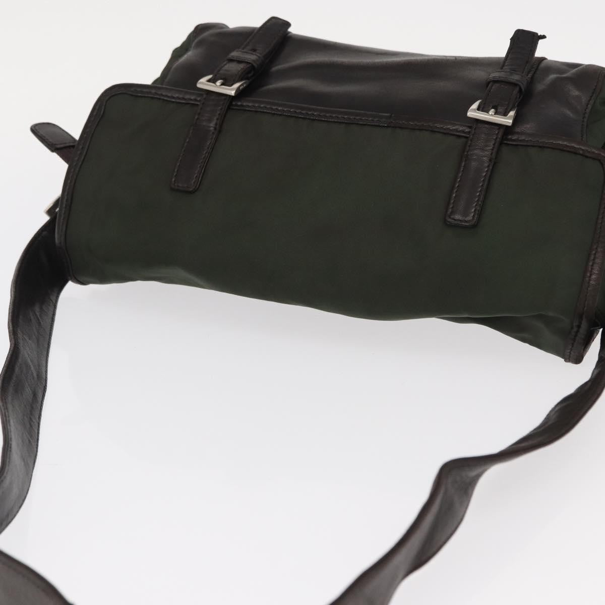 Prada Double Buckle Flap Messenger Bag Tessuto Khaki Nylon Shoulder Bag Bag (Pre-Owned)