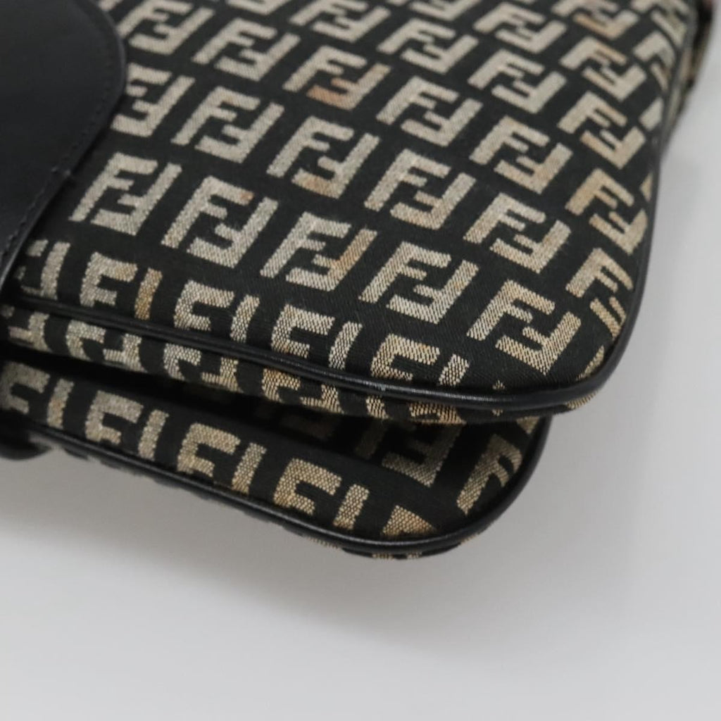 Fendi Buckle Flap Shoulder Bag Zucchino Canvas Black Canvas Shoulder Bag Bag (Pre-Owned)