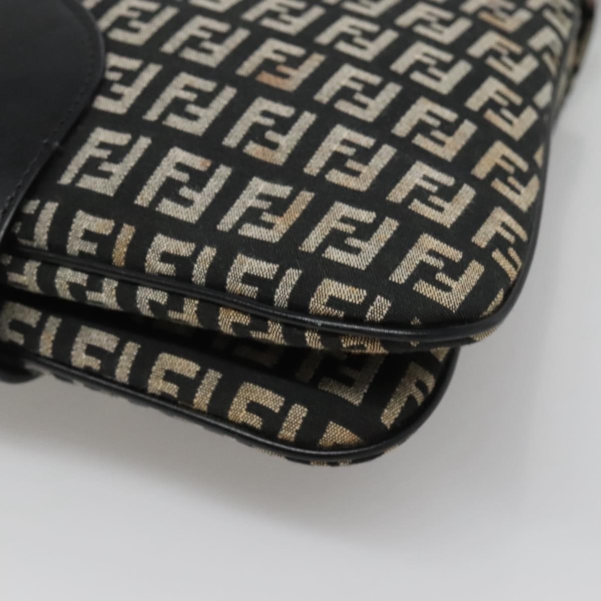 Fendi Buckle Flap Shoulder Bag Zucchino Canvas Black Canvas Shoulder Bag Bag (Pre-Owned)