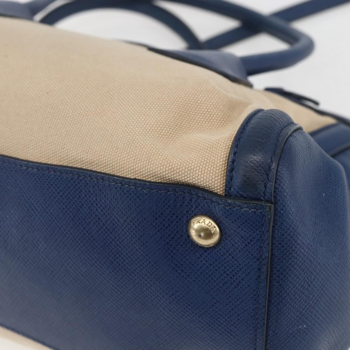 Prada Cuir Frame Convertible Tote Canvas And Saffiano Leather Beige Canvas Tote Bag Bag (Pre-Owned)