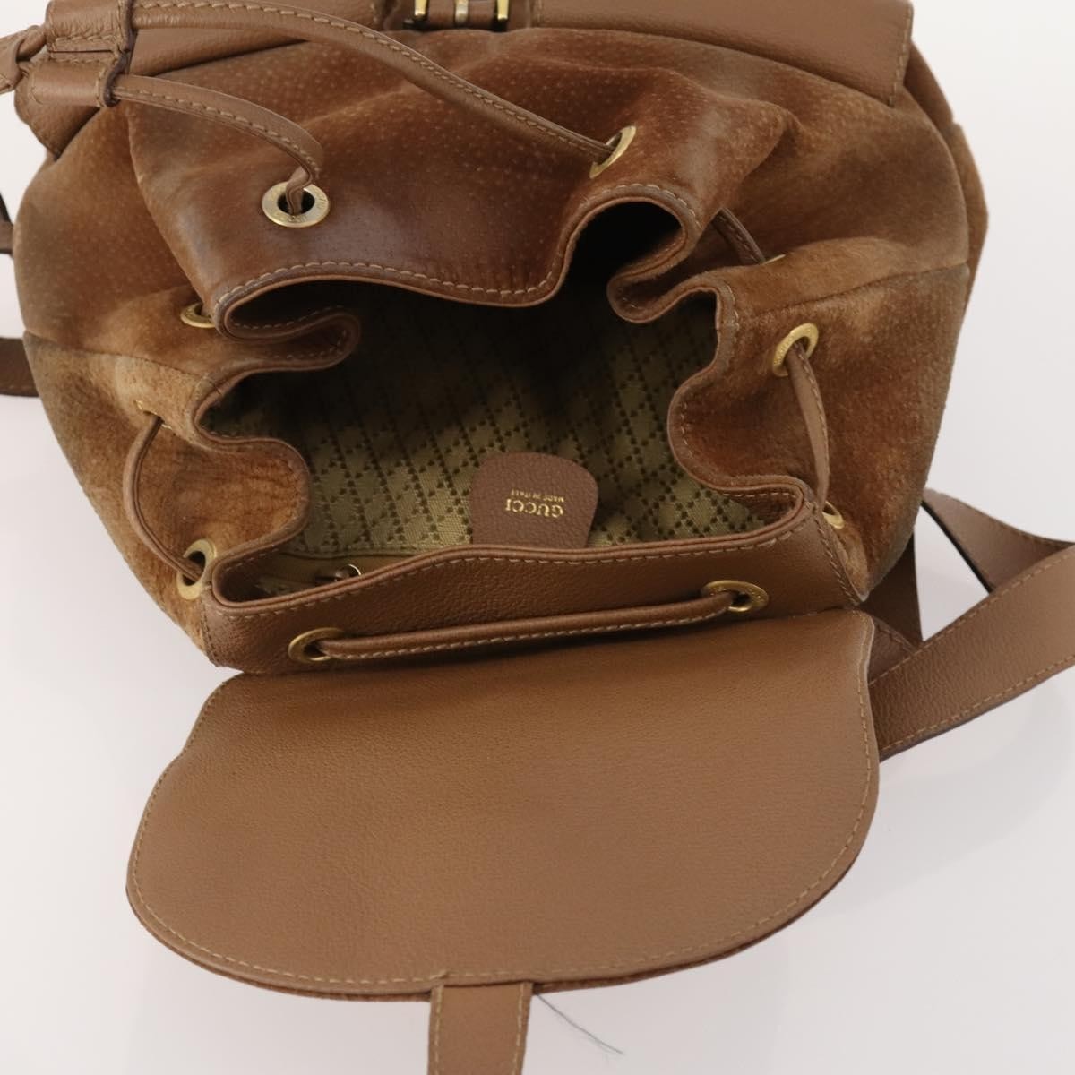 Gucci Vintage Bamboo Backpack Suede And Leather Brown Suede Backpack Bag (Pre-Owned)