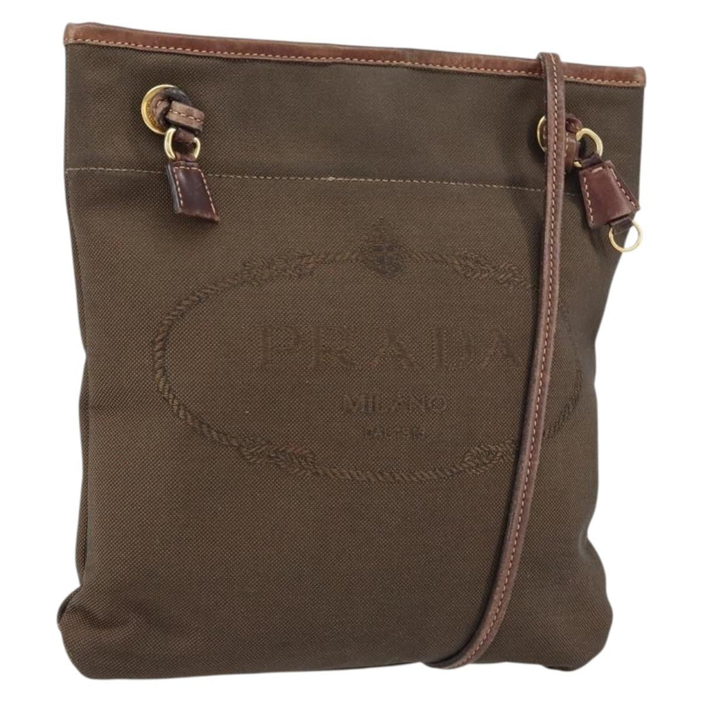 Prada Logo Flat Messenger Canvas Brown Canvas Shoulder Bag Bag (Pre-Owned)