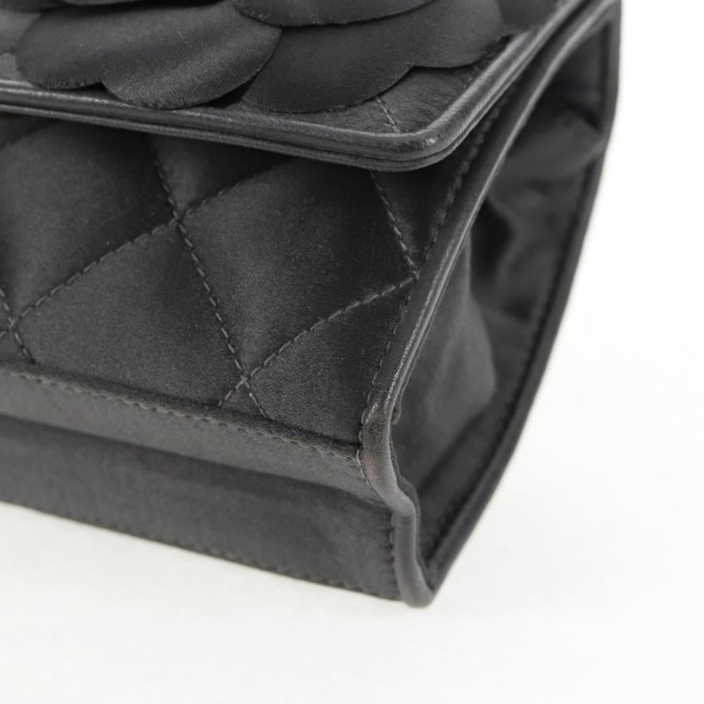 Chanel Vintage Camellia Flap Bag Satin Gray Satin Clutche & Pouche Bag (Pre-Owned)