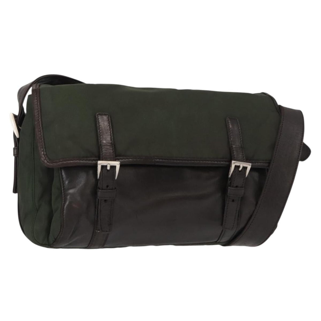 Prada Double Buckle Flap Messenger Bag Tessuto Khaki Nylon Shoulder Bag Bag (Pre-Owned)