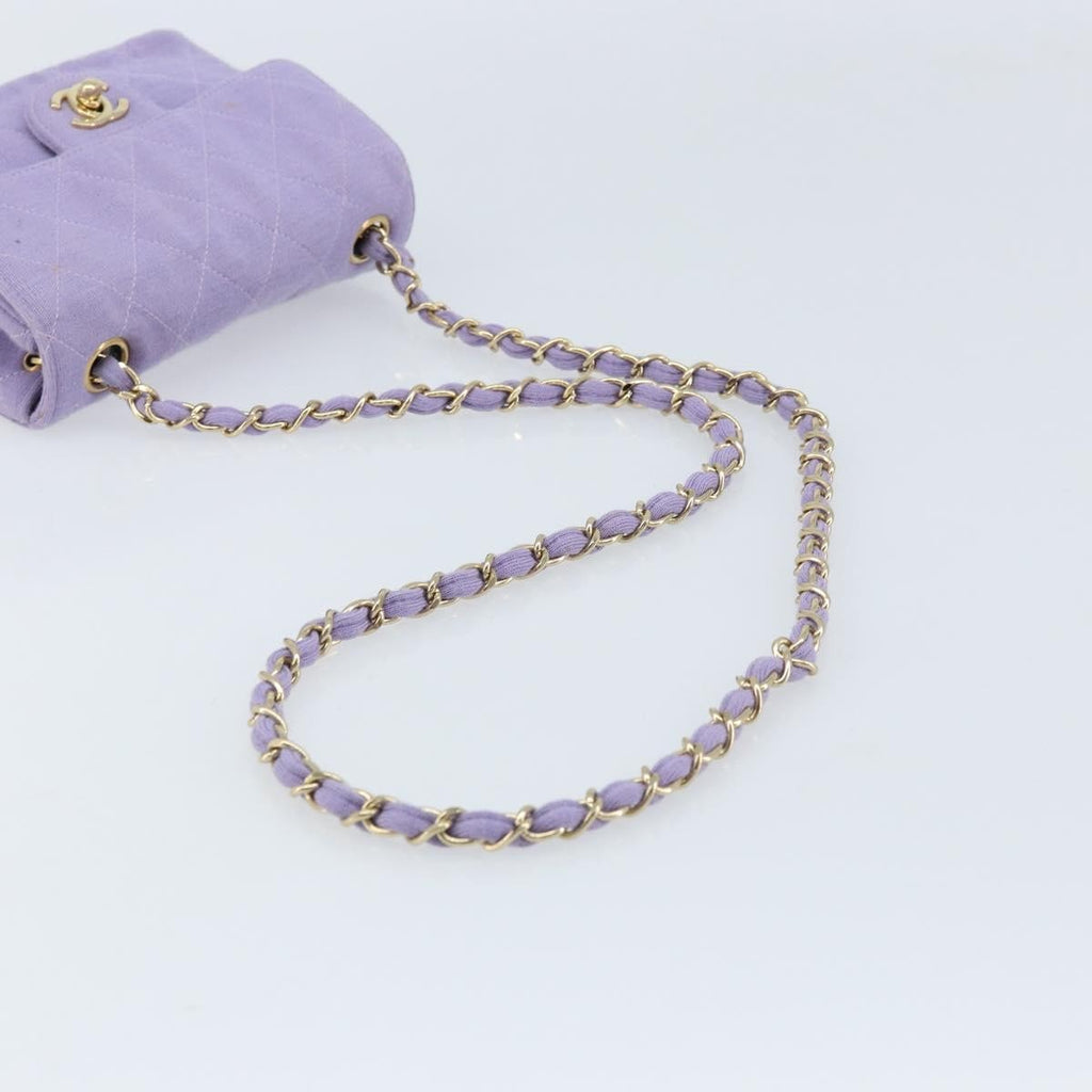 Chanel Square Classic Single Flap Bag Fabric Purple Cotton Crossbody Bag Bag (Pre-Owned)