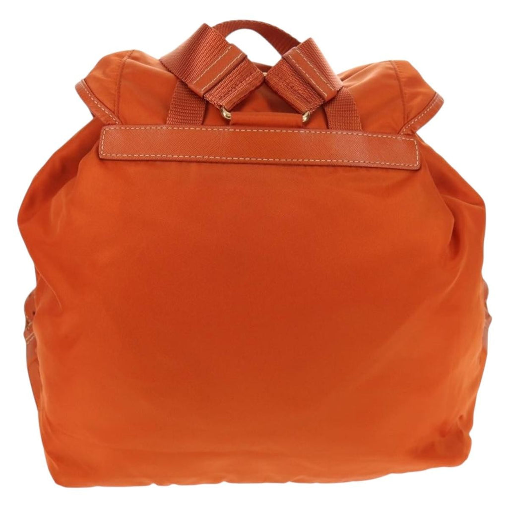 Prada Vela Double Front Pocket Backpack Tessuto With Saffiano Leather Orange Nylon Backpack Bag (Pre-Owned)