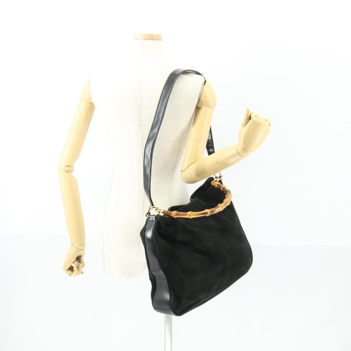 Gucci Vintage Bamboo Hobo Suede Black Suede Handbag (Pre-Owned)